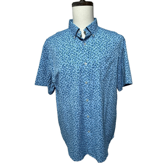 Southern Tide Shirt Mens XL Blue Geometric Nylon Stretch Short Sleeve Beachy - Picture 2 of 10